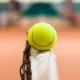 pallina da tennis poggiata sulla rete