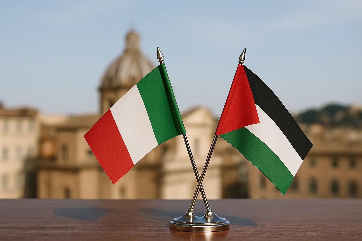 le bandiere di italia e palestina assieme