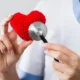 medico auscultando cuore di stoffa