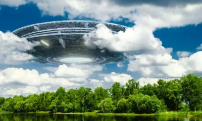 un ufo vola su un bosco