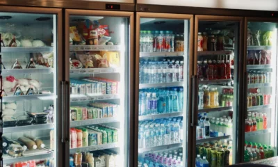 Imagen de un frigorífico con escarcha y alimentos parcialmente congelados para ilustrar perche il frigo ghiaccia gli alimenti.