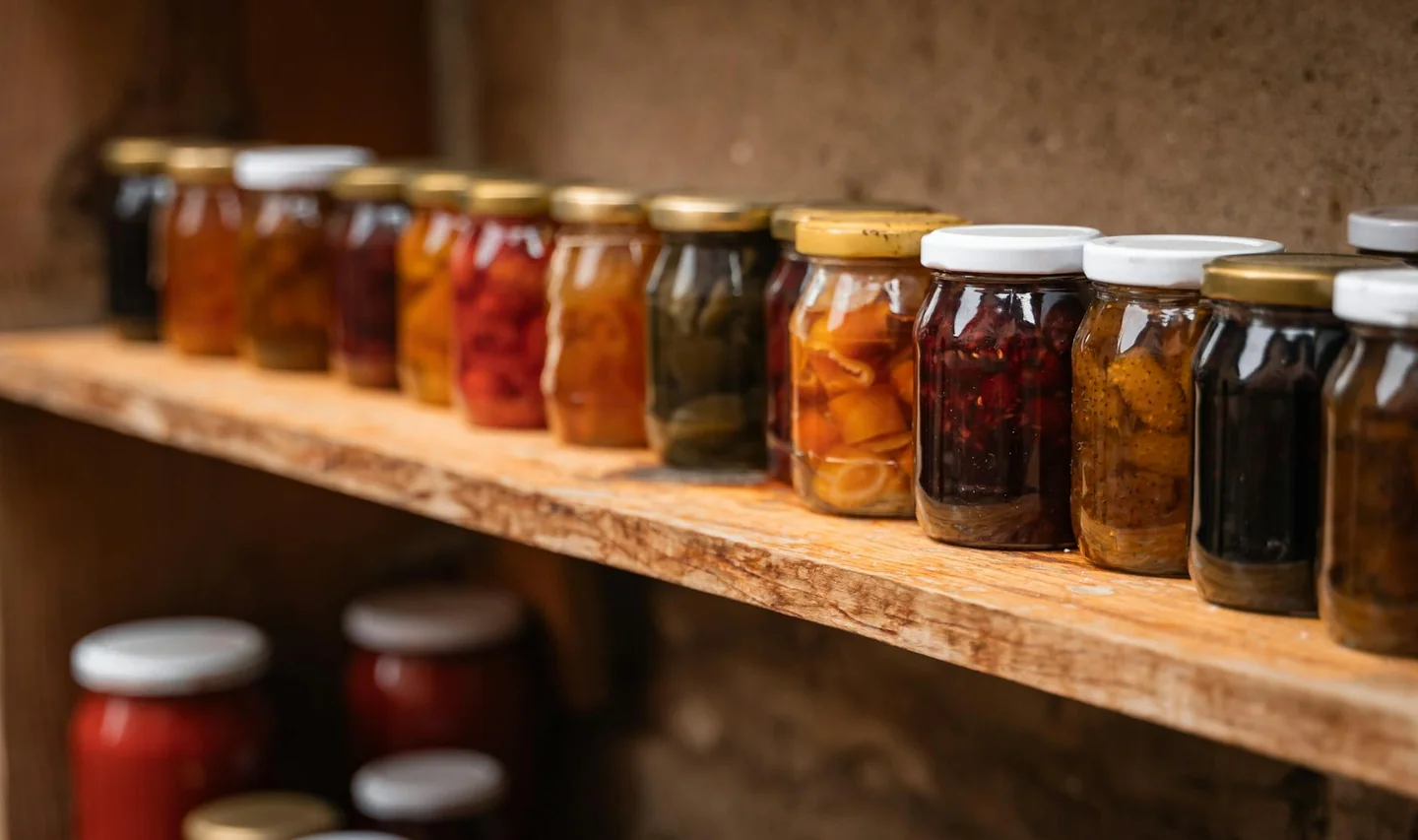 Fotografía de homemade canned jars para ilustrar el artículo sobre dopo quanto si forma il botulino nelle conserve, mostrando conservas caseras en frascos de vidrio.